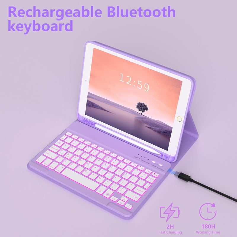 FUWANG Keyboard Case for iPad 9th 8th 7th Generation 10.2 inch, Detachable 7 Colors Backlit for iPad 9th Generation Case with Keyboard, Keyboard Case for iPad Pro 10.5"/Air 3rd Gen, with Pencil Holder - Image 5